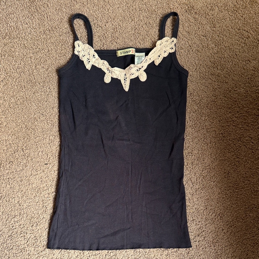 Stampd Navy Blue Lace Trim Tank Top